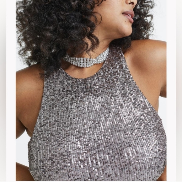 Sequin Silver Racerback Crop Top - Picture 2 of 3